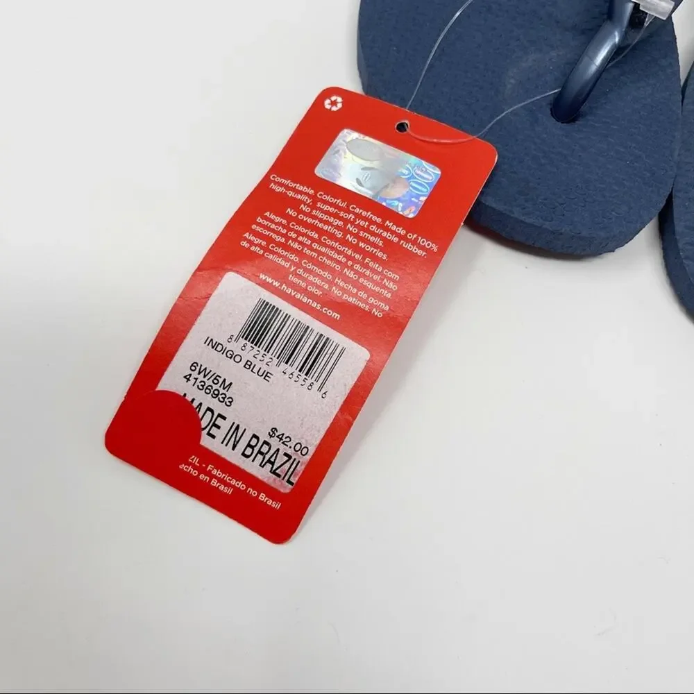 New Havaianas Womens Size 6 Blue Indigo Slim Epic Embellished Flip Flop - Picture 6 of 10